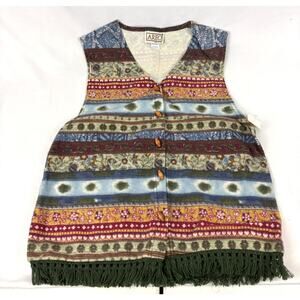 Vintage‎ Southwestern Fringe Vest Women's Button Up Medium Aero